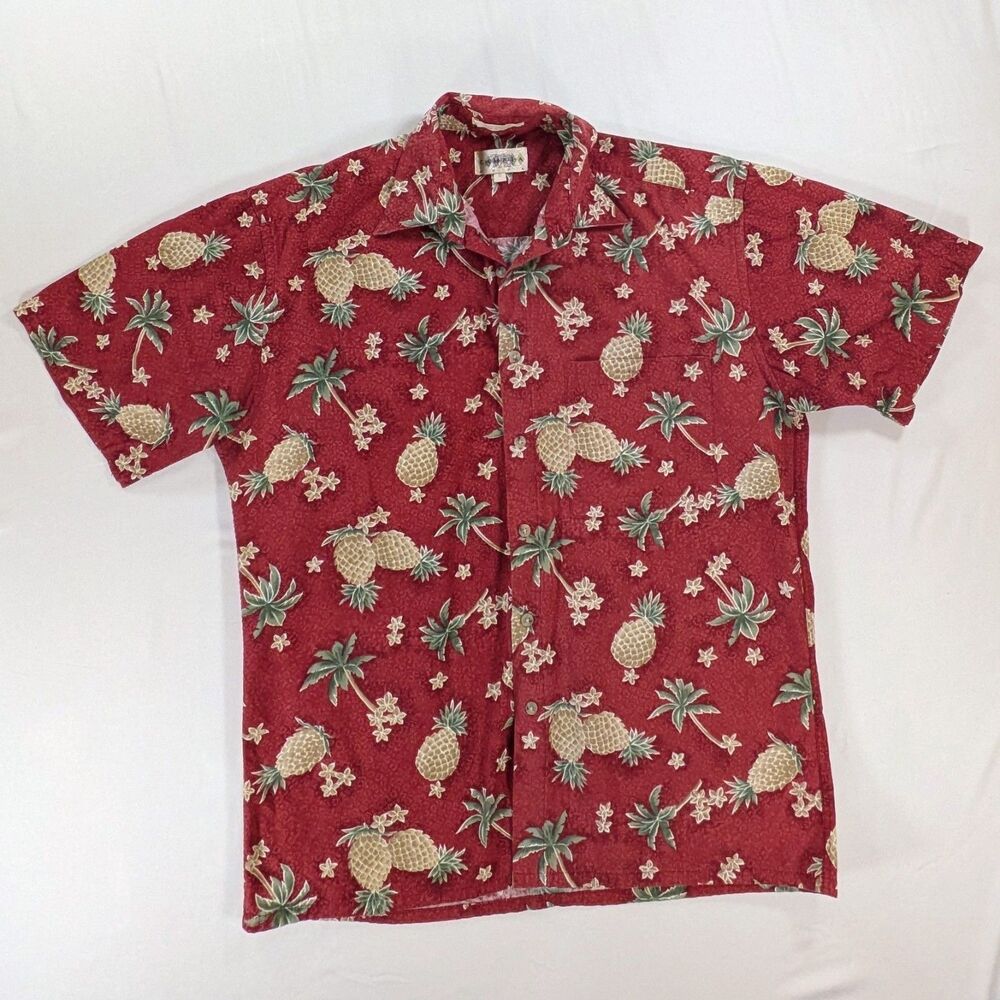 Moda  Shirt Campia Moda Hawaiian Short Sleeve Red Pineapple Sz M Aloha Beach